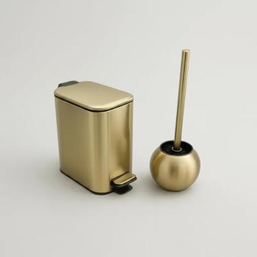 Imagem de Kit Lixeira Dourada Banheiro Lavabo Inox Escova Sanitaria Moderna Premium Durável