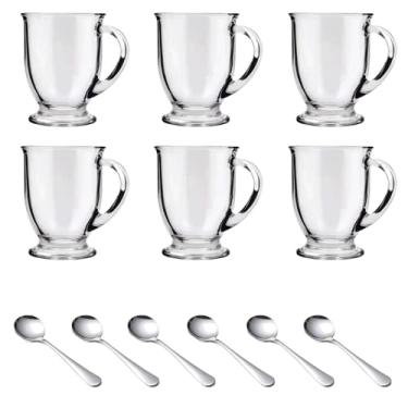 Imagem de lzbayhz Conjunto de 6 canecas de café de vidro transparente, com alças fáceis de segurar para segurar com segurança, perfeitas para bebidas quentes como café, chá, cappuccino, latte, expresso e