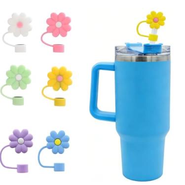 Imagem de Pacote com 6 capas de palha de crisântemo, tampas de silicone macio para copos Stanley de 1,134 g/850.5 g, capas antiqueimaduras seguras para alimentos servem para canudos de aço inoxidável de 8 a 10