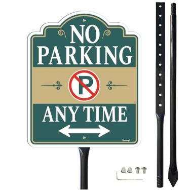 Imagem de Smeryl Placa No Parking Any Time com estaca de 88 cm para gramado, 30,5 cm x 25,4 cm, placa sem estacionamento a qualquer momento com estaca, alumínio sem ferrugem, à prova de intempéries, fácil de