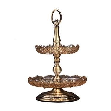 Imagem de Pratos de frutas decoração de vidro cristal tigela de frutas chinês retrô camada dupla decoração transparente prato de doces casa sala de estar arte prato de frutas base de metal prato de frutas/prato