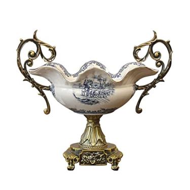 Imagem de Tigela de frutas, novo estilo chinês, retrô, pés altos, alças duplas, prato de frutas, sala de estar, decoração de cerâmica, prato de frutas, prato de doces para cozinhas, mesa de jantar, conjunto de