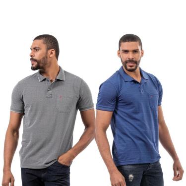 Imagem de Kit 2 Camisas Polo John Pull Masculina Bolso Algodão Casual-Masculino