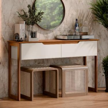 Imagem de Aparador Buffet Sala Flow Eros 2 Portas com Pés de Madeira Preto com Freijó - Rede Móveis (Off white/Freijó)