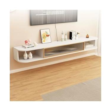 Imagem de Console de mídia flutuante de parede para armário de TV, suporte de parede para console de mídia de madeira, prateleira de armazenamento, centro de entretenimento moderno para sala de estar, quarto