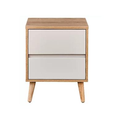 Imagem de Mesa de cabeceira moderna de madeira simples com 2 gavetas e 4 pernas de madeira resistente, mesa lateral de sofá para quarto, sala de estar, prática