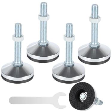 Imagem de juciasouul 4 peças de pés de nivelamento resistentes rosca M16, niveladores de móveis base de 8 cm de diâmetro pés de borracha rosqueados antiderrapantes, pés de nivelamento ajustáveis para bancada de