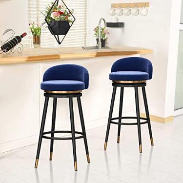 Imagem de KIDYBO Bancos de bar altos com encosto, bancos de altura de balcão de bar com estofamento de veludo, conjunto de 2 cadeiras de bar altas com 2, banquetas giratórias de 360° para cozinha