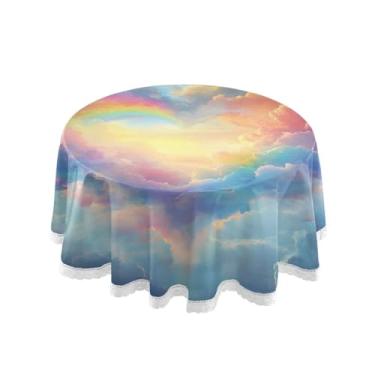 Imagem de Qilmy Toalha de mesa redonda de palmeira de treliça verde, 152 cm, resistente à água, à prova de derramamento, capa de mesa grande para jantar de reunião de família em ambientes internos e externos