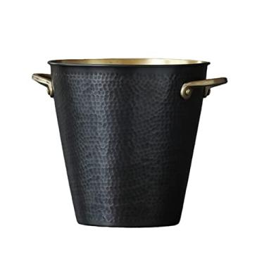 Imagem de Balde de gelo de cobre martelado, balde de gelo de metal feito à mão estilo retrô, ótimo para bar em casa, cerveja gelada, champanhe, garrafa de vinho (preto) Recipiente de gelo (pequeno)