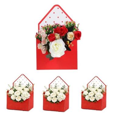Imagem de Caixas de envelope de dia dos namorados, caixa de envelope vermelho, papel de embrulho de flores, caixas românticas para presentes, para decoração de festa de aniversário de casamento (4 peças x