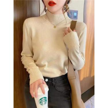 Imagem de Suéter Feminino De Gola Alta Para Outono Inverno, Manga Longa, Macio E