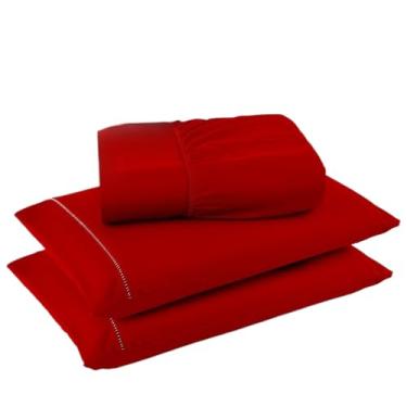 Imagem de Jogo De Lençol Com 3 Peças, Fronha Com Ponto Palito, Tecido Suave(vermelho,Casal)