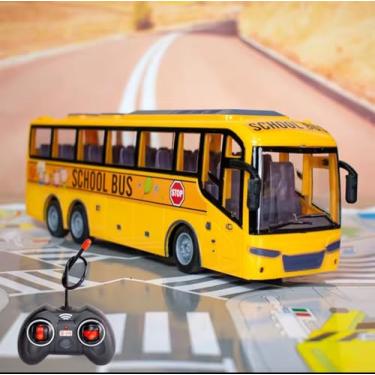 Imagem de Ônibus Escolar de Brinquedo com Controle Remoto, Modelo Tour Bus sem Fio 27MHz com Luz, Amarelo