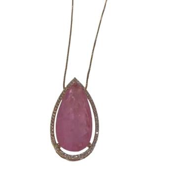 Imagem de Colar Gota Fusion Rosa com Mini Zircônias Banho de Ouro 18k