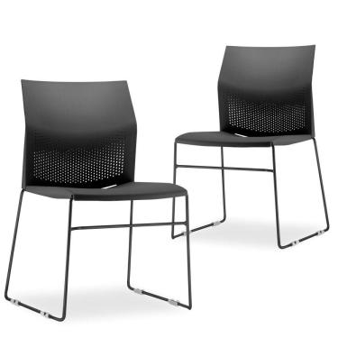 Imagem de Kit 02 Cadeiras Fixa Base Preta Empilhável Connect F02 Preto - Lyam Decor