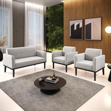 Imagem de Conjunto 2 Poltronas e 1 Namoradeira Decorativa Isabella Pés Fixo em Madeira Preto Veludo Cinza G19 - Gran Belo