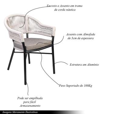 Imagem de Cadeira Área Externa de Alumínio Bear com Corda Naútica Preto/Amêndoa G56 - Gran Belo