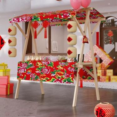 Imagem de Carrinho móvel de fornecedor de alimentos com dossel - Carrinho de mão leve de madeira, fácil montagem para pequenas empresas, toalhas de mesa elegantes de 150 cm, suporte portátil para alimentos