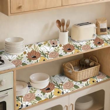 Imagem de Floralplus Forro de prateleira e gaveta forro de prateleira autoadesivo para cozinha impermeável para gavetas e armários papel de contato antiderrapante para armário geladeira despensa 45 x 199 cm