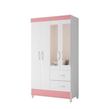 Imagem de Guarda Roupa 4 Portas Cancun Com Espelho Branco Rosa