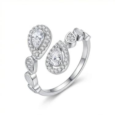Imagem de Izpack Anel ajustável em forma de gota de cristal delicado zircônia cúbica colher de água empilhável anéis de declaração aberta aliança de noivado aliança de compromisso ajuste confortável joias