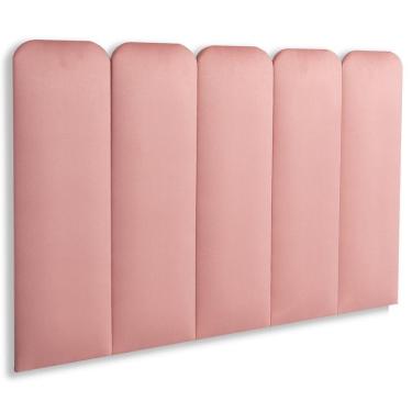 Imagem de Cabeceira Solteiro Kit 5 Placas Modelo Arredondada - Suede Rosê