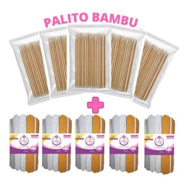 Imagem de 500 Palitos Bambu + 500 Mini Lixas Manicure Liz  PREMIUM - LIZ PRODUTO