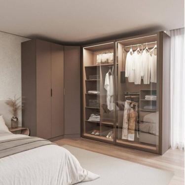 Imagem de Guarda-roupa Modulado de Canto Obliquo 3 Peças com 5 Portas Orion Cabecasa Madeiraoriginals Mocha/Reflecta