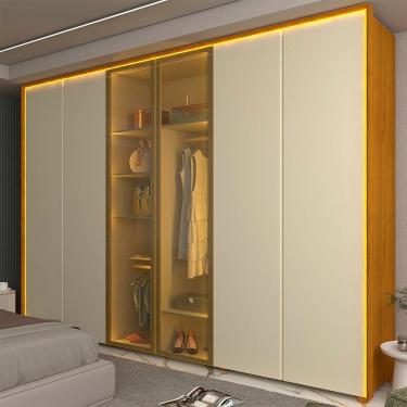 Imagem de Guarda-roupa Casal 6 Portas 2 Portas Reflecta com Led com Pés 100% Mdf Splendor Naturale/Off White