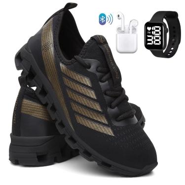 Imagem de Tênis Para Corrida e Caminhada Masculino Super Leve Esporte com Relógio e Fone-Masculino