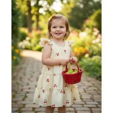 Imagem de Vestido Infantil Cerejinhas Do Verão Luxo Premium Julia - Mundo Kids, 