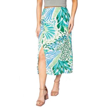 Imagem de Saia Midi Feminina Averzzy Estampada com Fenda Verde-Feminino