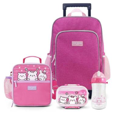 Imagem de Kit Infantil 4pçs - Bolsa Térmica, Pote P/ Lanche 400ml, Garrafa 460ml E Mochila De Carrinho