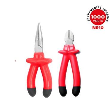 Imagem de Kit 2 Ferramentas Alicate Bico 1/2 Cana e Corte Diagonal Isolado 1000v