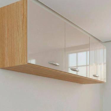 Imagem de Armário Aéreo 120cm Cristal Para Cozinha Ou Lavanderia Poque Damasco/off White