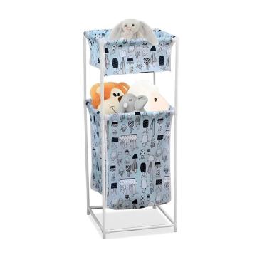 Imagem de Cesto De Roupa Duplo Roupeiro 2 Andares Organizador Divisorias Multiuso De Banheiro Quarto Lavanderia Brinquedos