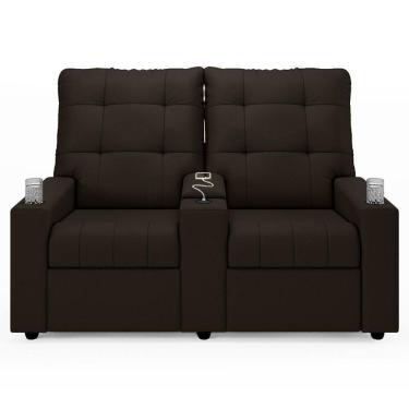Imagem de Poltrona De Cinema Reclinável 2 Lugares Baú Usb Mallie Fh9 Pu Marrom - Mpozenato