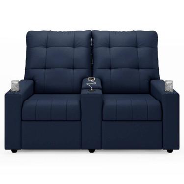 Imagem de Poltrona De Cinema Reclinável 2 Lugares Baú Usb Mallie Fh9 Pu Azul - Mpozenato