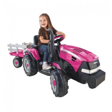 Imagem de Trator Elétrico Infantil com Reboque, Peg Perego Case IH Magnum 12 Volts, Rosa