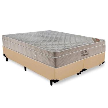 Imagem de Cama Box King Bipartido Sintético + Colchão Ortobom Airtech Molas Ensacadas 65x193x203 Cor:bege