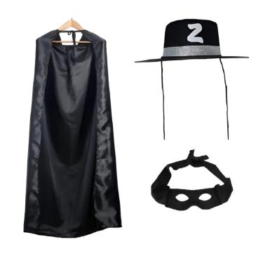 Imagem de Fantasia Do Zorro Adulto C/ Chapéu Capa e Máscara - 3 PÇS
