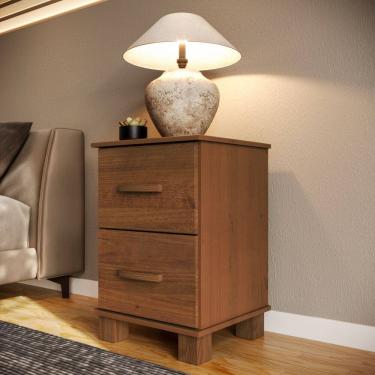 Imagem de Mesa de Cabeceira 1137C Bronze Madeira Maciça 2 Gavetas Castanho Finestra