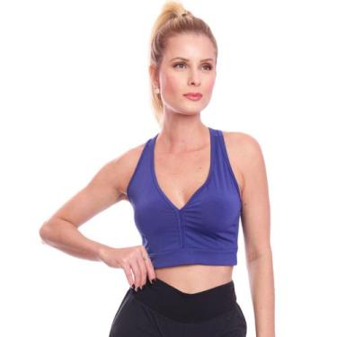 Imagem de Top Feminino Academia Treino Alta Sustentação Fitness - Adriben, Azul 