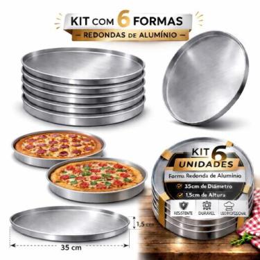 Imagem de Kit e Atacado Com 6 Formas de Pizza 35x1,5 Alumínio  Pizza Grande e Cr