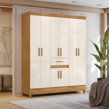 Imagem de Guarda Roupa Casal Ambiente Portugal 8 Portas Freijó Off White - Moval