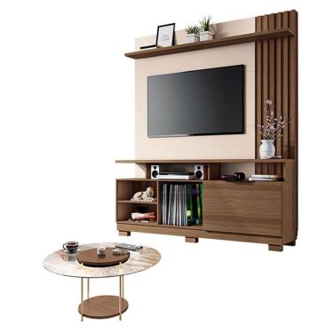 Imagem de Estante Home Theater Artheo Castanho Off White com Mesa de Centro Sky com tampo de vidro Castanho - Hb Móveis