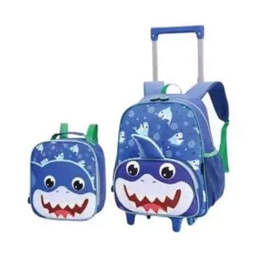 Imagem de Mochila Escolar Infantil com Rodinhas e Lancheira Baby Tubarão MCK4945 Azul - Ponto Verde