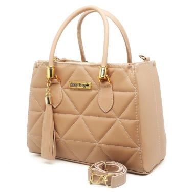 Imagem de Bolsa Feminina Média OEM Shopbag Bordada Dubai em Couro Sintético 24x19x10 Amêndoa para Dia a Dia