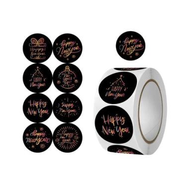 Imagem de Adesivos De Feliz Ano Novo 100pcs Etiquetas Redondas Pretas E Douradas